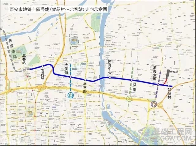 国际港务区窑村机场西侧,跨灞河后抵达北客站,与机场线贯通运营